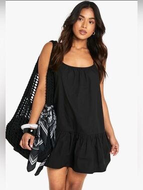 Lovers + Friends Black NWT Cotton Strappy Tiered Swing Mini Dress